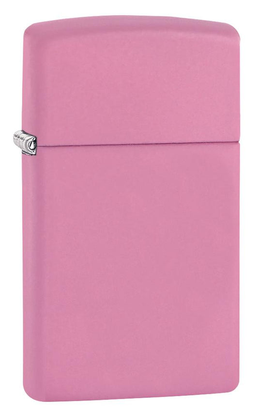 Vue de face 3/4 briquet Zippo Slim Pink Matt