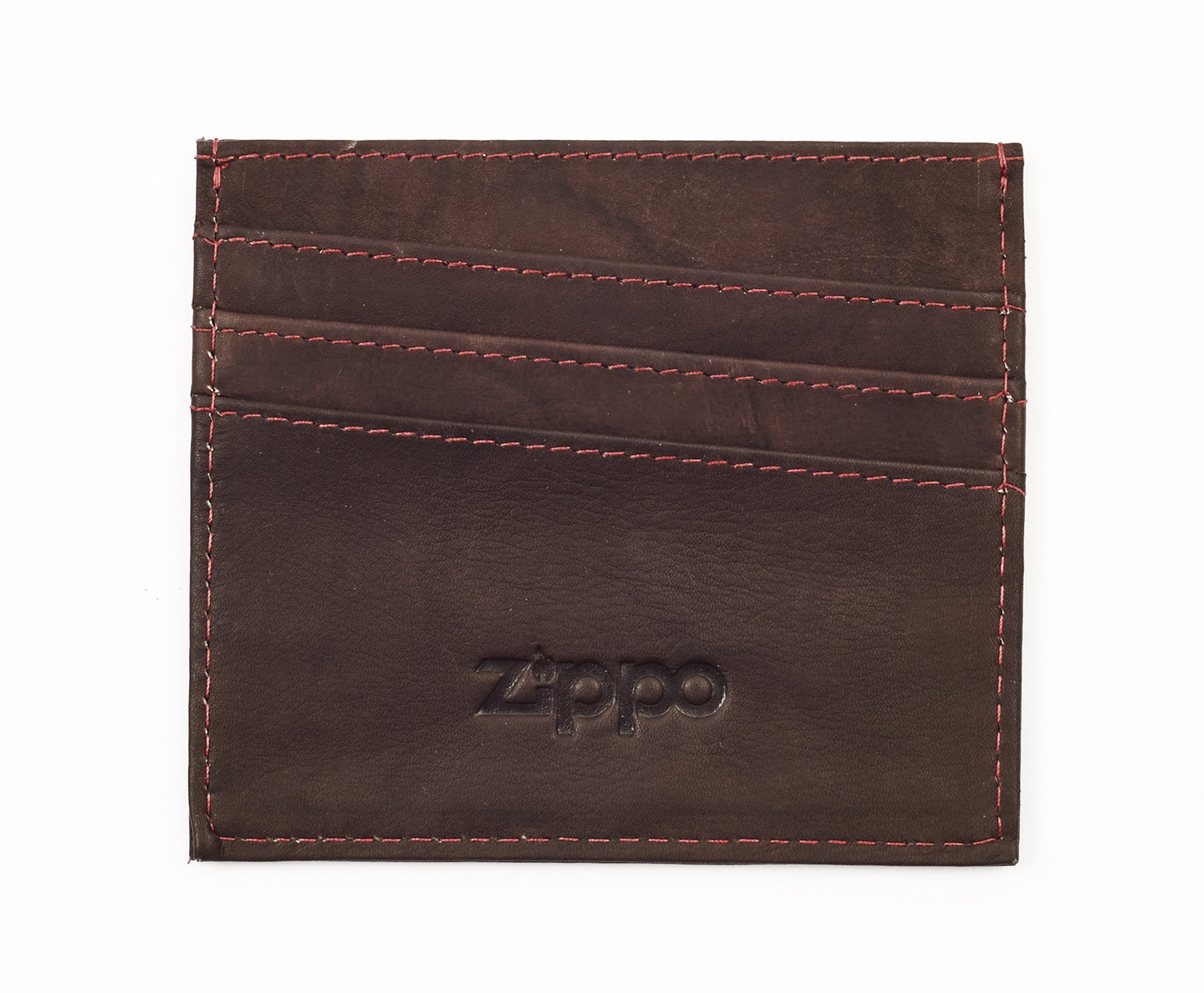 Porte-cartes de crédit vue de face brun 3 compartiMen,ts logo Zippo