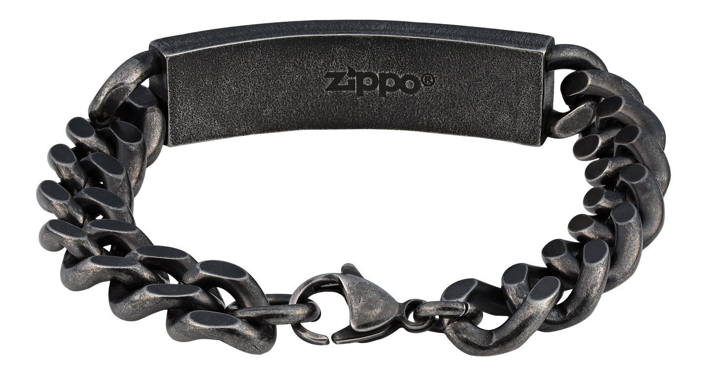 Bracelet en acier inoxydable avec maillons épais et plaque au milieu avec logo Zippo à l'intérieur