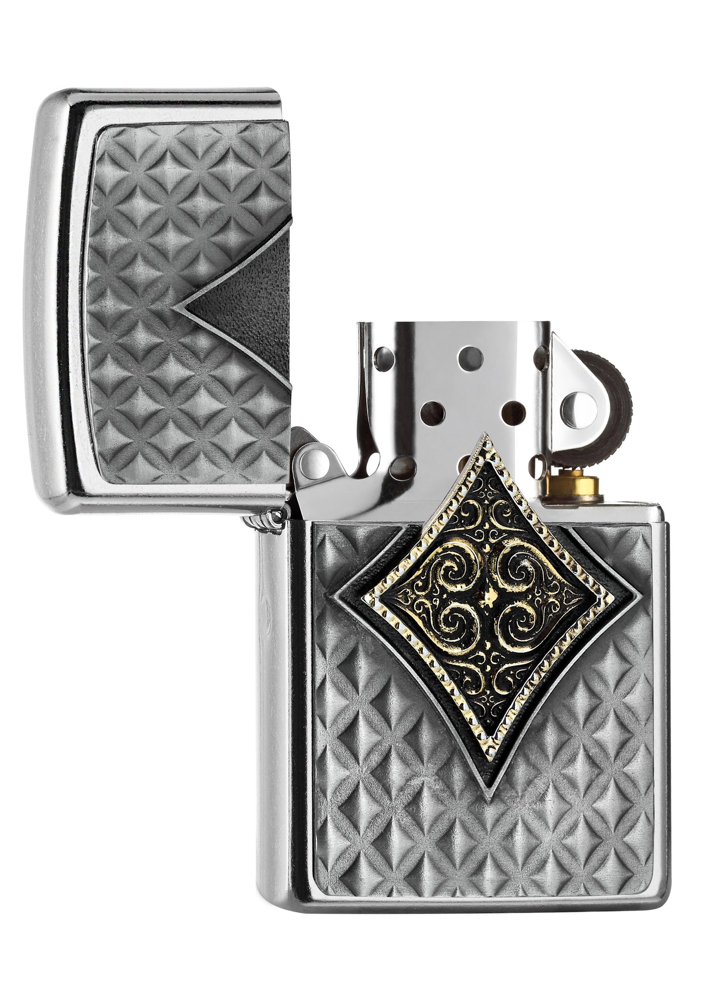 Briquet Zippo emblème carreau, ouvert