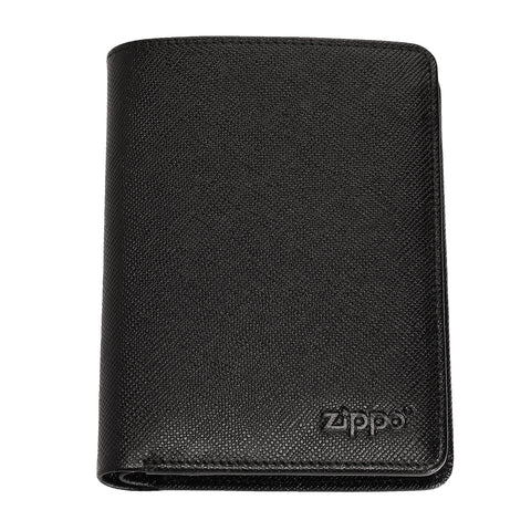 Portefeuille Zippo en cuir Saffiano avec logo Zippo, vue de face, vertical