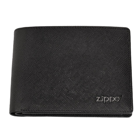 Vue de face portefeuille Zippo en cuir Saffiano avec logo Zippo 