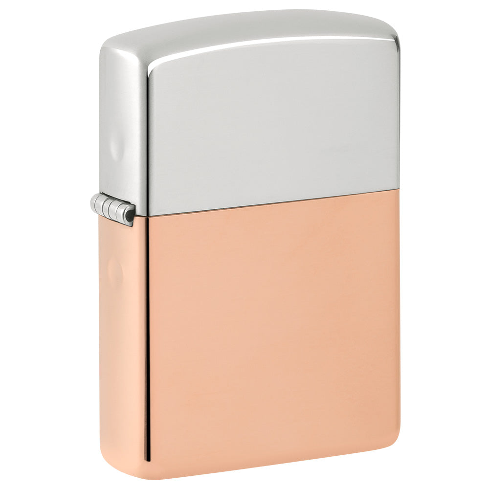 ¾ vista del encendedor Zippo Bimetal Case Copper storm