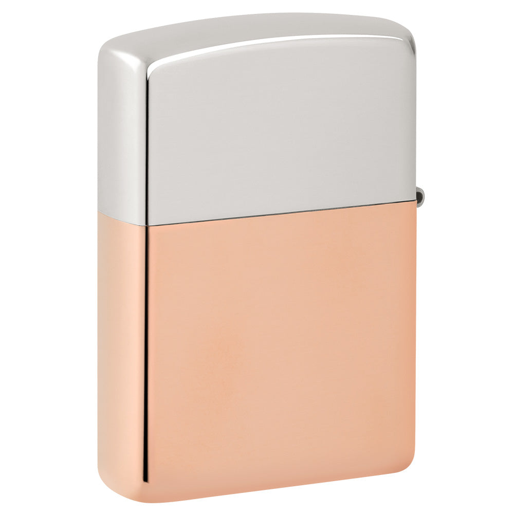 ¾ vista del encendedor Zippo Bimetal Case Copper storm
