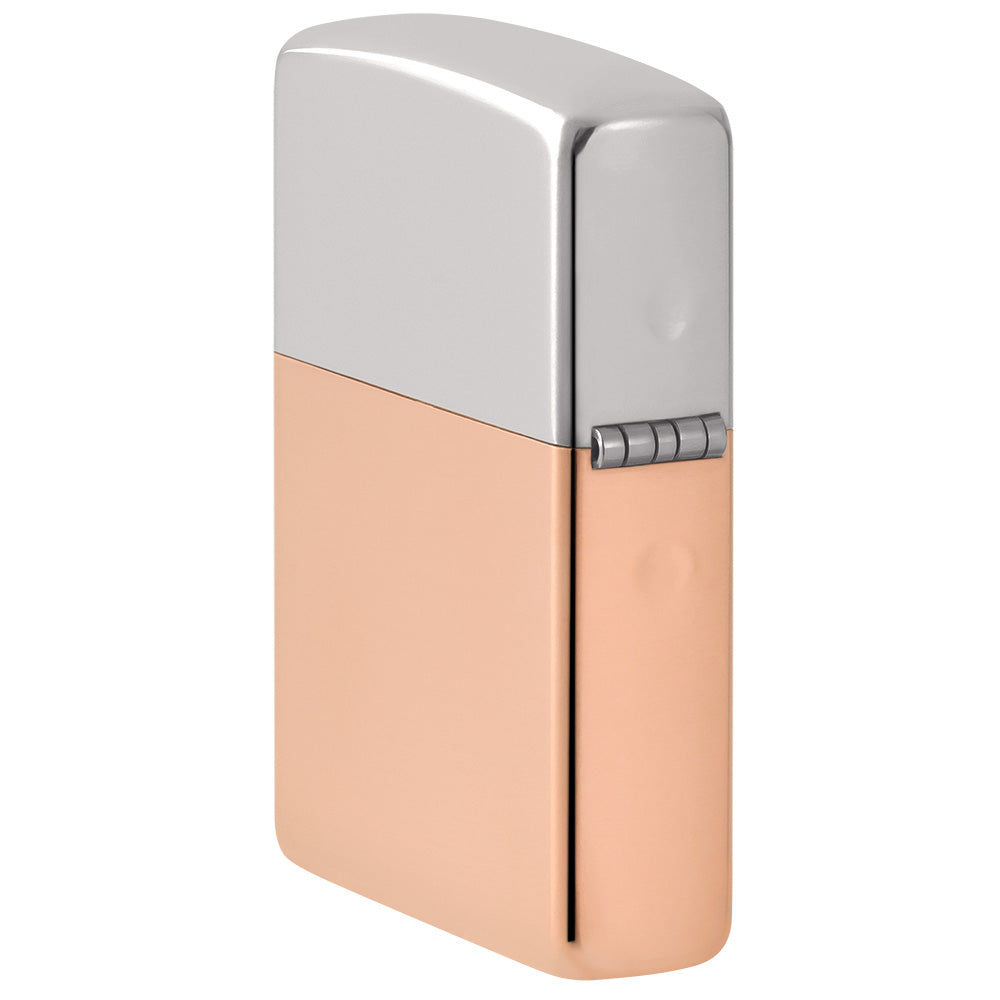 ¾ vista del encendedor Zippo Bimetal Case Copper storm