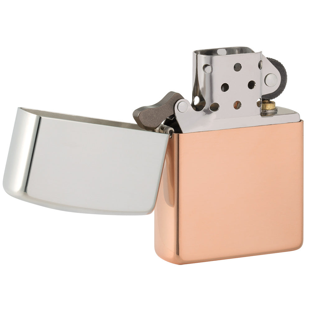 Vista 3/4 del encendedor Zippo Bimetal Case Copper storm, sin encender