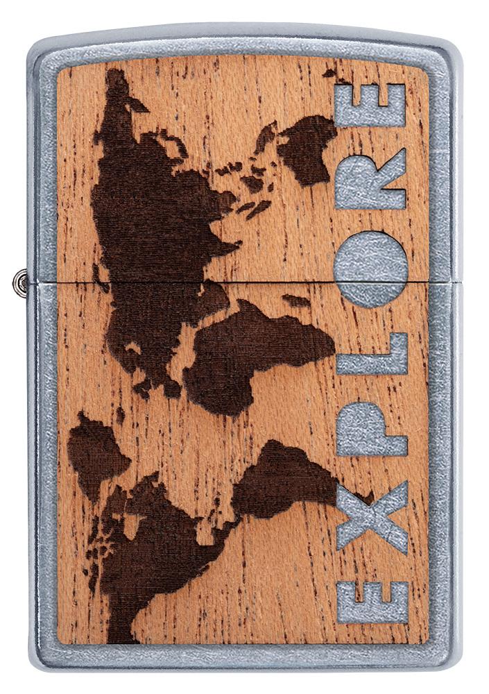 Vue de face briquet Zippo chromé Woodchuck Landscape