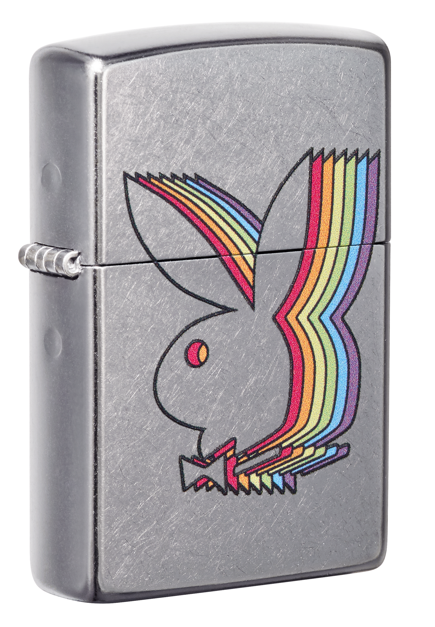Vista de tres cuartos del mechero a prueba de viento Zippo Playboy
