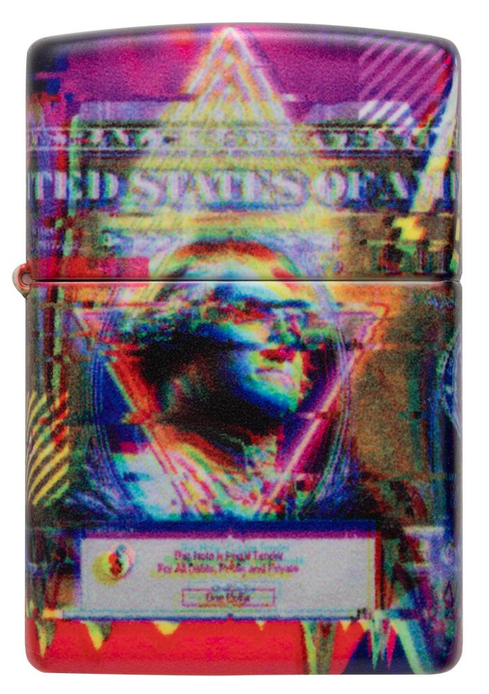 Frontansicht Zippo Feuerzeug 360 Grad Design Dollar Schein mit George Washington Online Only