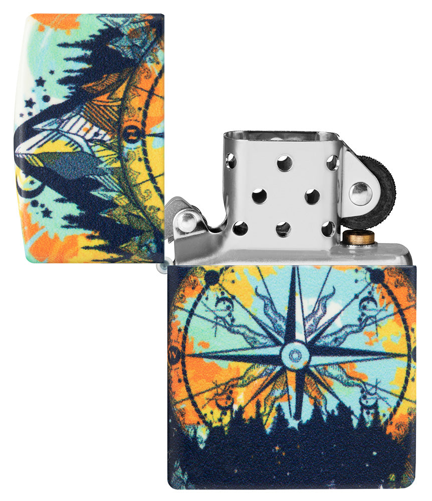 Encendedor Zippo diseño de 540 grados con señalización en el colorido cielo nocturno de la naturaleza abierto sin llama