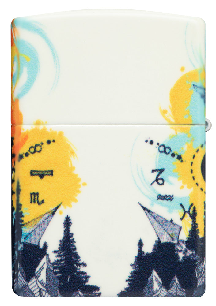 Encendedor Zippo Diseño de 540 grados de vista trasera con señalización en el colorido cielo nocturno de la naturaleza