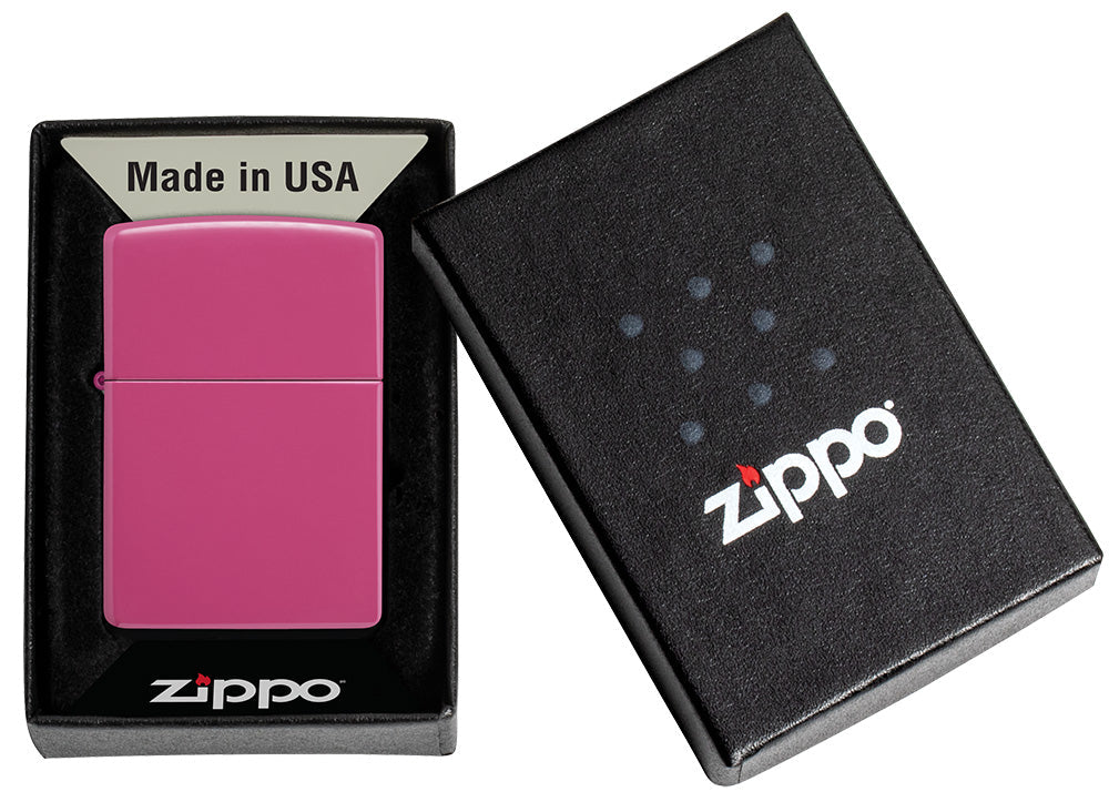 Encendedor Zippo Rosa Suave Modelo Básico de Frecuencia en Caja de Regalo Abierta