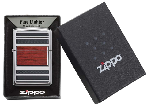 Mechero a prueba de viento Zippo Steel and Wood en su caja de regalo