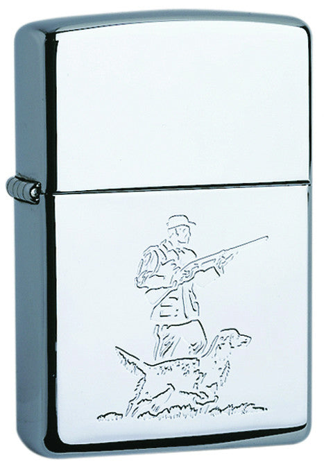 Vista de tres cuartos del mechero a prueba de viento Zippo Hunter design