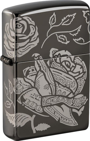 Vue de face 3/4 briquet Zippo rose d'argent gris