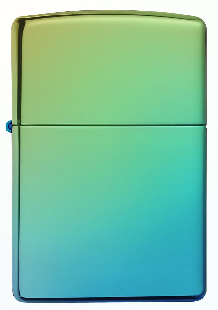 Vue de face briquet Zippo bleu vert haute brillance