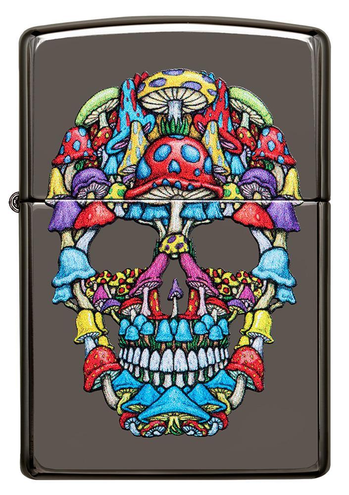 Vue de face briquet Zippo tête de mort multicolore gris