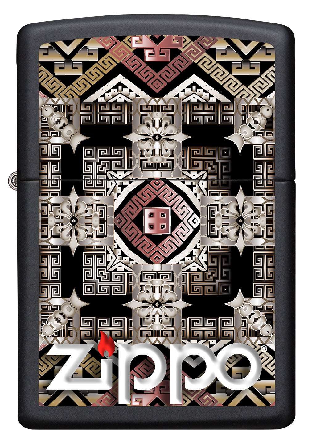 Vista frontal del mechero a prueba de viento Zippo Tribal Design