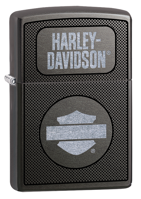 Vista de tres cuartos del mechero a prueba de viento Zippo Harley-Davidson®