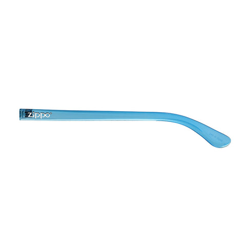 Vista frontal de las gafas de sol Zippo en azul claro con el logotipo de Zippo en blanco