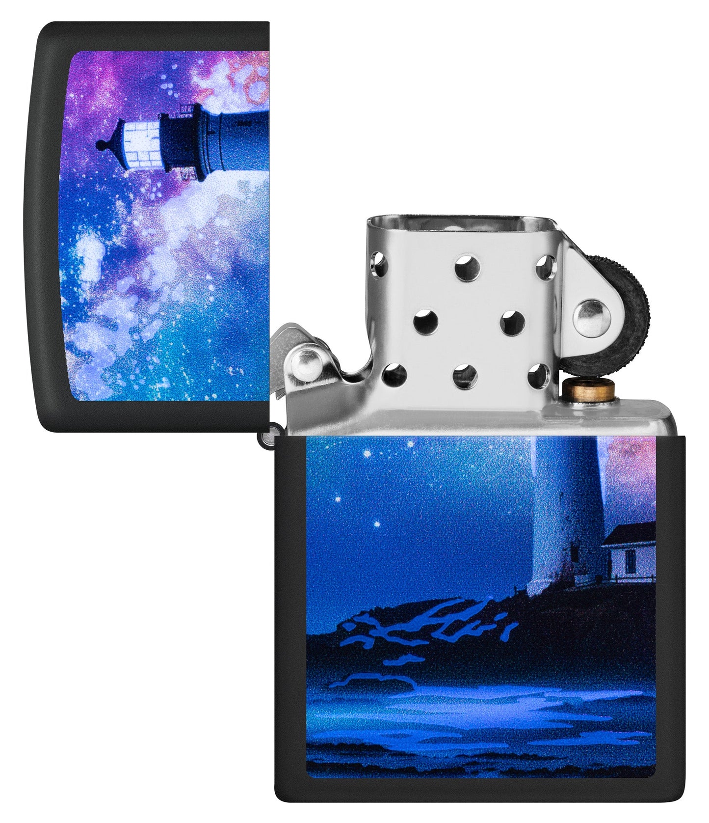 Diseño de faro bajo un cielo estrellado