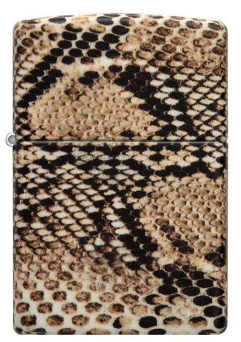 Vista frontal del mechero a prueba de viento Snake Skin Design con una hermosa piel de serpiente