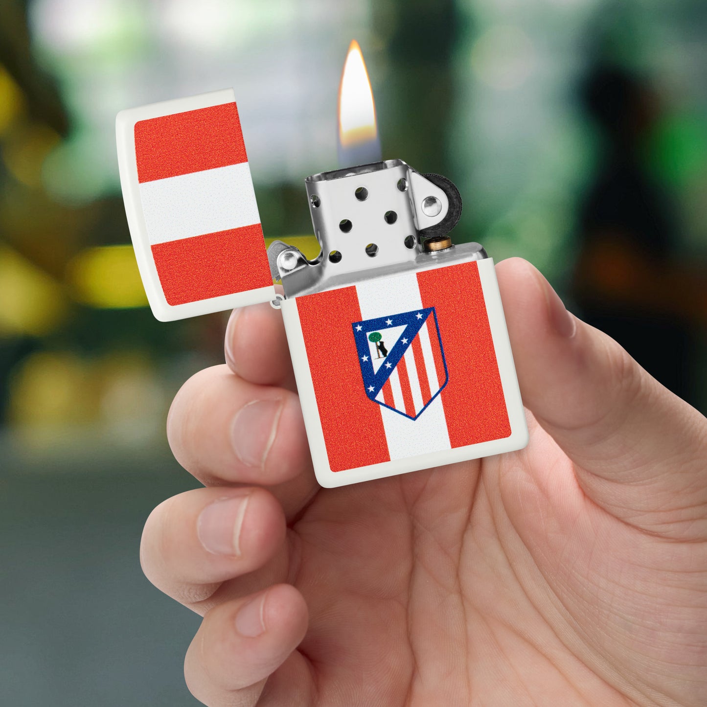 Diseño de rayas con el logotipo del Atlético de Madrid
