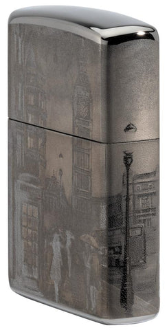 Seitenansicht Vorderseite Zippo Feuerzeug Black Ice mit Big Ben in London 360 Grad Photo Image Design
