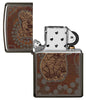 Encendedor Zippo vista frontal Black Ice® abierto con ilustración coloreada de un koala al estilo del arte aborigen.