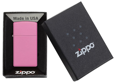Briquet Zippo Slim Pink Matt, dans une boîte ouverte