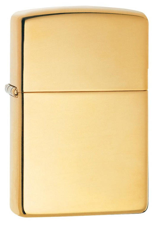 Vue de face 3/4 briquet Zippo Armor High Polish Brass modèle de base