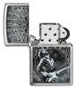 Encendedor Zippo Vista Frontal Cromo Cepillado Abierto con Imagen de Eric Clapton por Ron Pownall