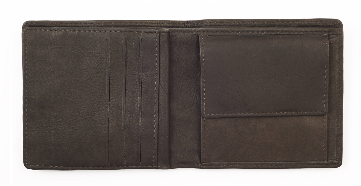 Portefeuille marron mélange cuir et lin logo Zippo, ouvert