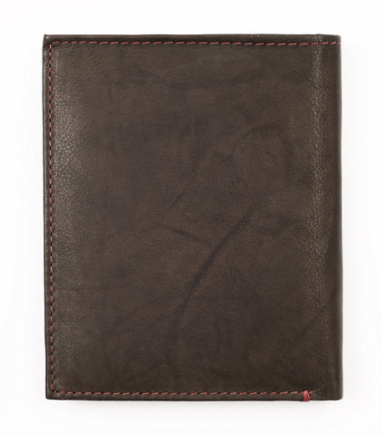 Dos portefeuille en cuir marron fermé avec le logo Zippo