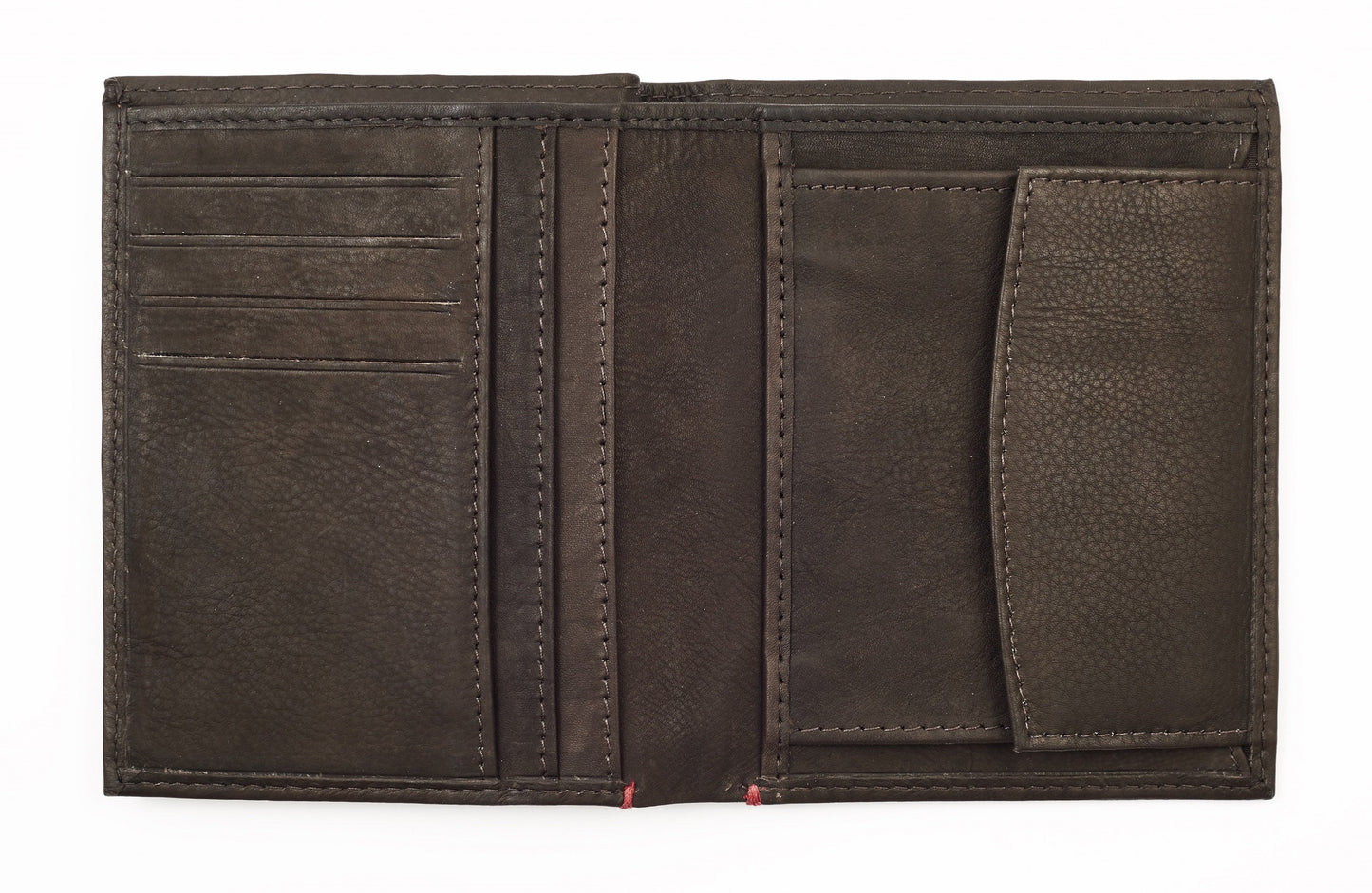 Portefeuille en cuir marron ouvert