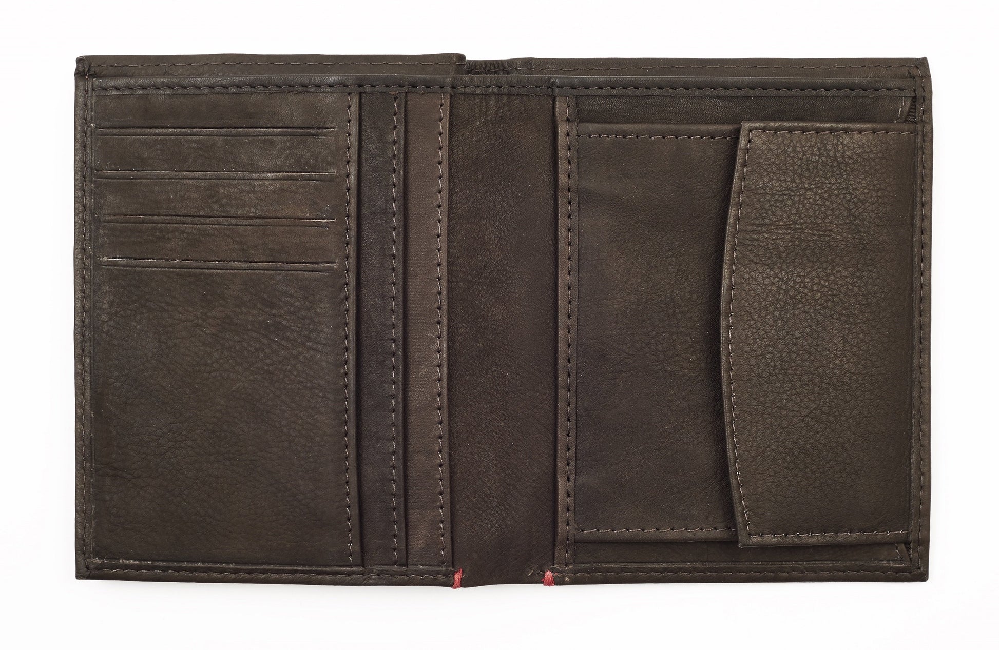 Portefeuille en cuir marron ouvert