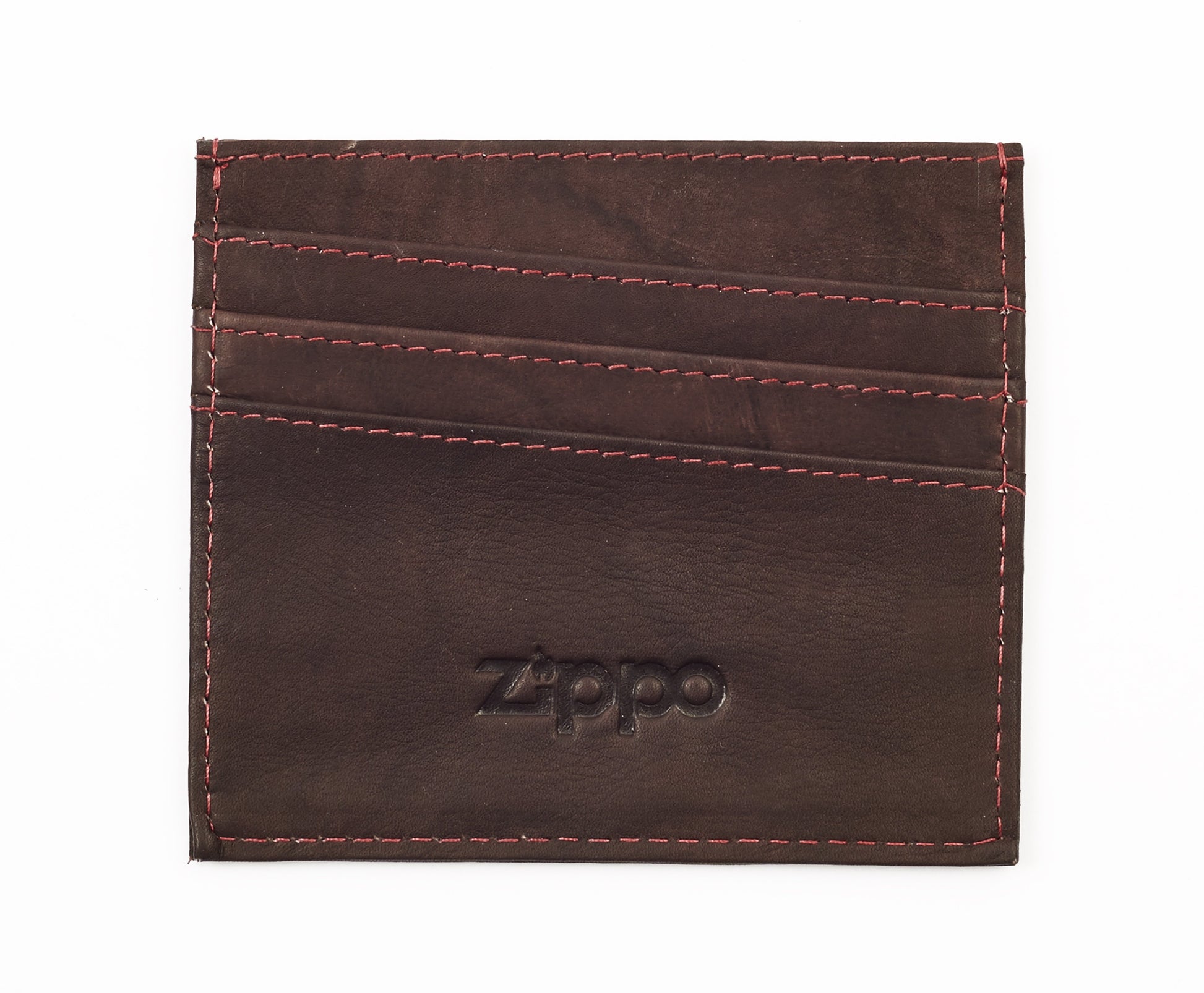 Porte-cartes de crédit vue de face brun 3 compartiMen,ts logo Zippo