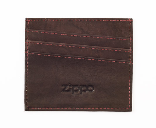 Porte-cartes de crédit vue de face brun 3 compartiMen,ts logo Zippo