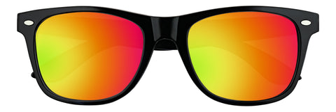 Vista frontal de las gafas de sol Zippo negras con lentes naranjas