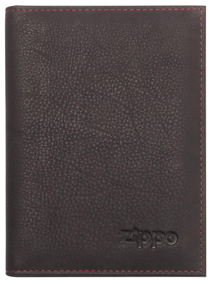 Vue de face portefeuille à cartes de crédit marron avec logo Zippo