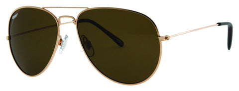 Vista frontal 3/4 de las gafas de sol de Piloto Zippo con montura dorada