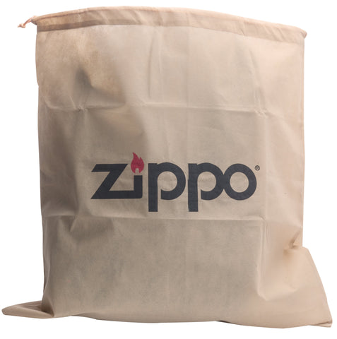  Vue de face sac à dos Zippo marron mélange cuir et lin, emballé dans une pochette de protection