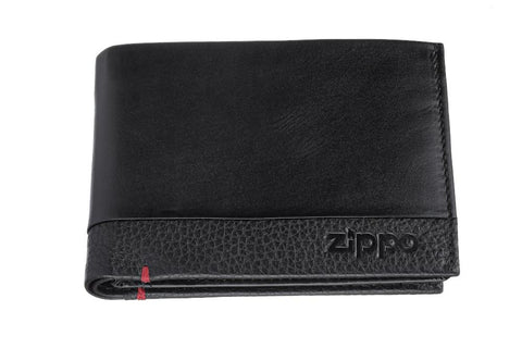 Vue de face portefeuille en cuir Zippo fermé avec logo Zippo