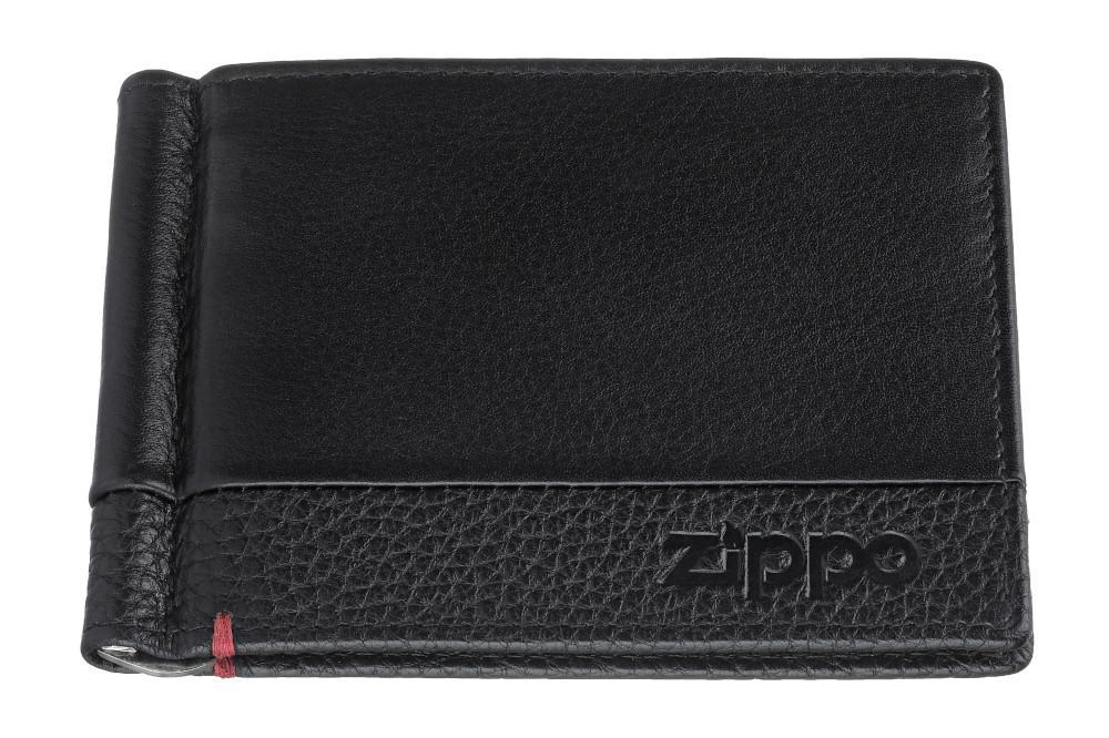 Pince à billets portefeuille noir fermé avec logo Zippo