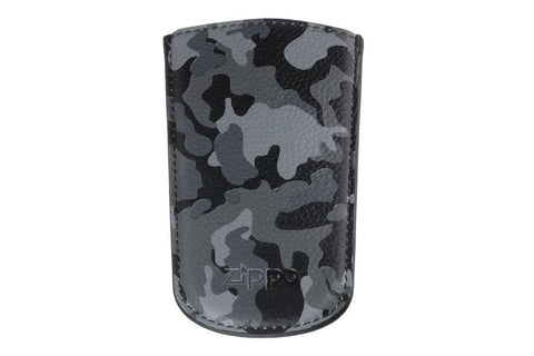 Vue de face pochette à clés Zippo cuir motif camouflage gris logo Zippo