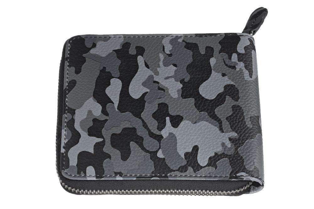 Vue de dos Portefeuille Zippo gris camouflage avec fermeture à glissière