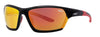 Vista frontal 3/4 de las gafas de sol Zippo con montura negra y cristales naranjas