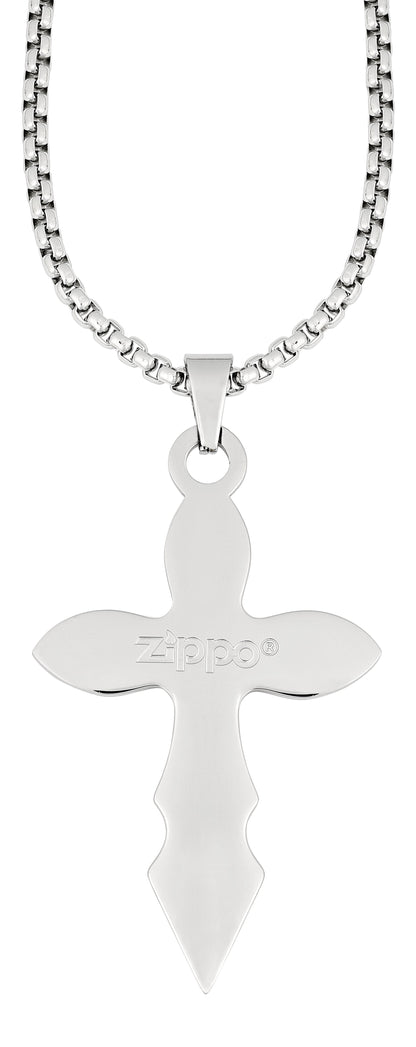 Vue de dos pendentif croix avec logo Zippo