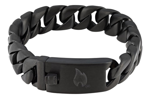 Dos bracelet Zippo en acier inoxydable noir avec maillons épais et flamme Zippo à l'extérieur du fermoir