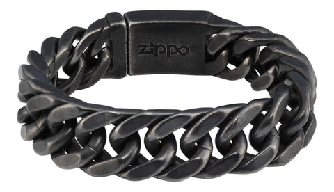 Bracelet en acier inoxydable composé de maillons en chevrons avec le logo Zippo à l'intérieur du fermoir